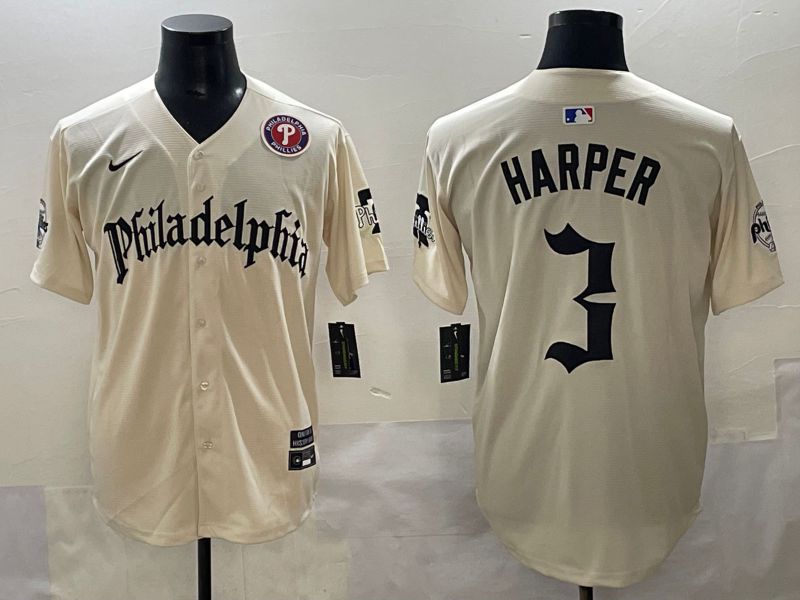 Men 2025 Philadelphia Phillies #3 Harper Cream Five generations Joint Name Nike MLB Jersey style 5->philadelphia phillies->MLB Jersey
